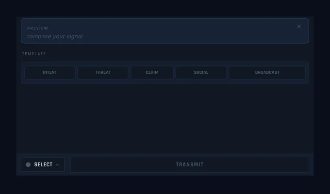 The signal composer with category chips, preview card, FROM TAP row, and pickers